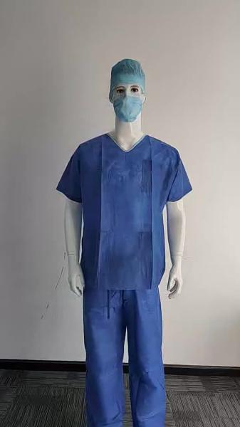 Short Sleeve Two Pieces Disposable Scrub Suit SMS Disposable Surgical Suit For Doctors