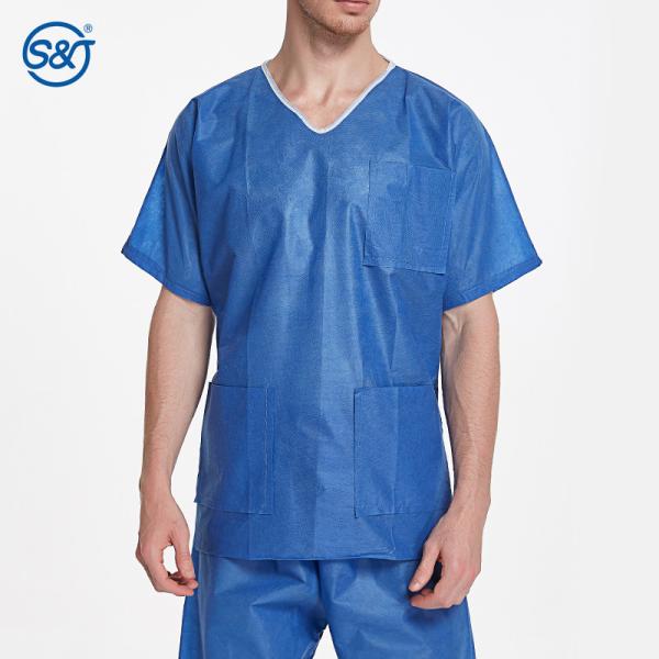 Short Sleeve Two Pieces Disposable Scrub Suit SMS Disposable Surgical Suit For Doctors