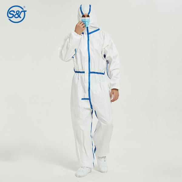 Nonwoven Disposable Microporous Coverall PE Film Coating over PP Layer Seam Sealing Strips EU Standard EN14126 Type 6