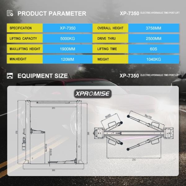 Repair Shops Garage 2 Post Car Lift Hydraulic 5000kg CE Approved For Tire Shops