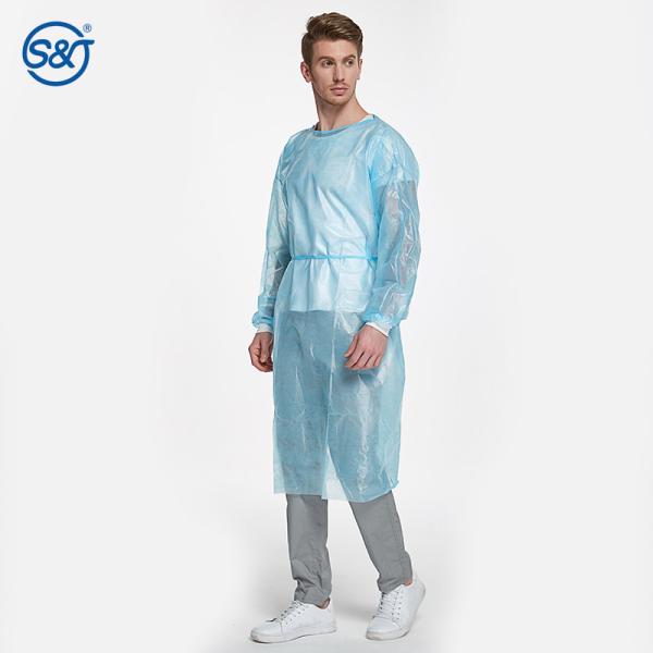 S&J Disposable Impermeable Isolation Gown PE Coating Over PP Layer for Excellent Fluid and Tear Resistance Hospital Uniform