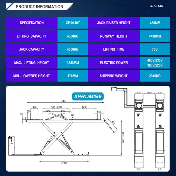 4000kg Auto Wheel Alignment Scissor Car Lift 400V / 230V 70s Liftingtime