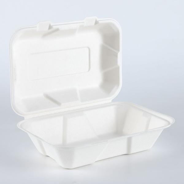 9 X 6 Natural Fiber Clamshell Take Out Boxes , Bagasse Sugarcane Pulp Molding Hoagie Box