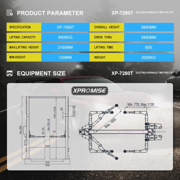 8000kg Cheap 2 Post Car Lift Hydraulic Auto Car Hoist 5850mm Height
