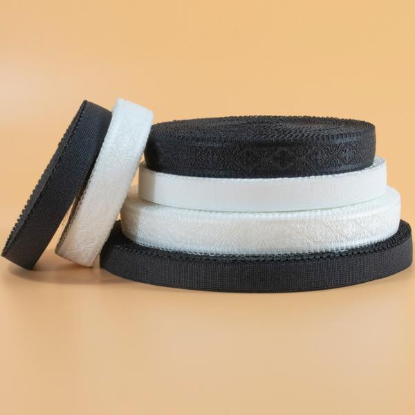 10mm Black White Anti Slip Plush Picot Edge Lingerie Elastic Stretch Band Nylon Jacquard Pattern Bra Elastic Trim