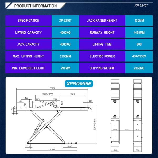 Super Thin Car Scissor Lift 24V Safety Control 4000kg For Wheel Alignment