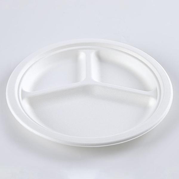 USA Market Compostable BBQ Tableware Bagasse 3 compartment Round Plate