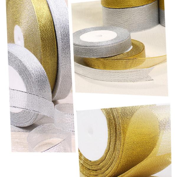 Wholesale High Quality 3/4 Gold And Silver Ribbon Glitter Grosgrain Ribbon Hair Bows