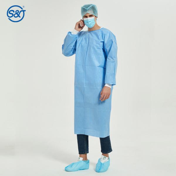 S&J Disposable Nonwoven SMS Surgical Gown Isolation Gown 3-Layer Laminated Lace Tied on Back One Piece EN 13795-1 Standard