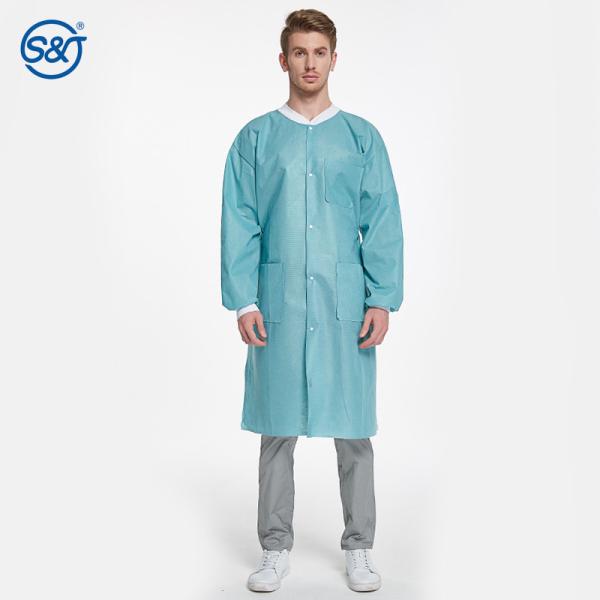 S&J High Performance custom color design SMS Disposable Lab Coat With Knit Cuffs and Collar