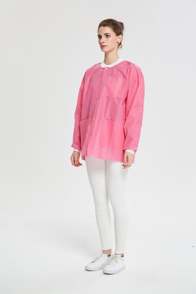S&J 3-layers breathable SMS material anti-static lab coat hospital ladys pink nurse coat autoclavable and washable