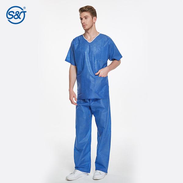 Short Sleeve Two Pieces Disposable Scrub Suit SMS Disposable Surgical Suit For Doctors