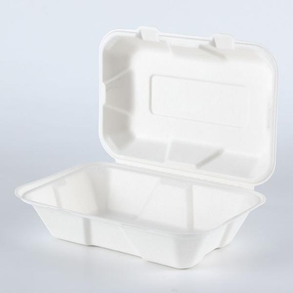 9 X 6 Natural Fiber Clamshell Take Out Boxes , Bagasse Sugarcane Pulp Molding Hoagie Box