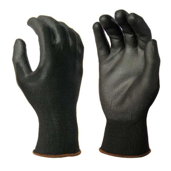 13Gauge Polyester Liner Polyurethane/PU Coated Work Gloves (Black-Black) PU-01