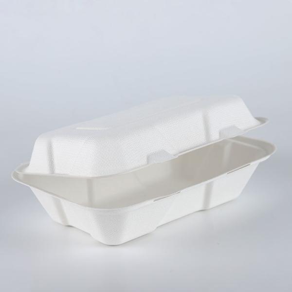 9 X 6 Natural Fiber Clamshell Take Out Boxes , Bagasse Sugarcane Pulp Molding Hoagie Box