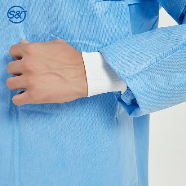 S&J Disposable Nonwoven SMS Surgical Gown Isolation Gown 3-Layer Laminated Lace Tied on Back One Piece EN 13795-1 Standard