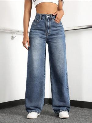 Sky blue high-waisted straight-leg jeans for women