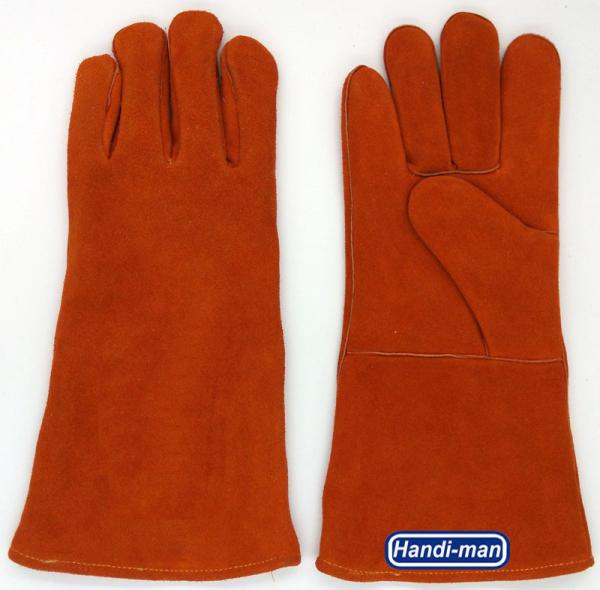 14 inch Split Leather Safety Welding Gloves Orange color