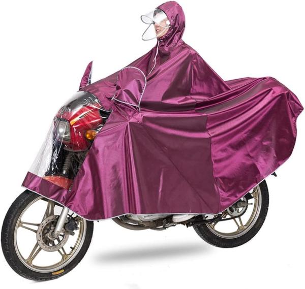 Unisex Adult Rain Poncho Outdoors Bike Ebike Motorcycle Scooter Cycling Jacket Raincoat Hooded Cape, Purple, 6XL
