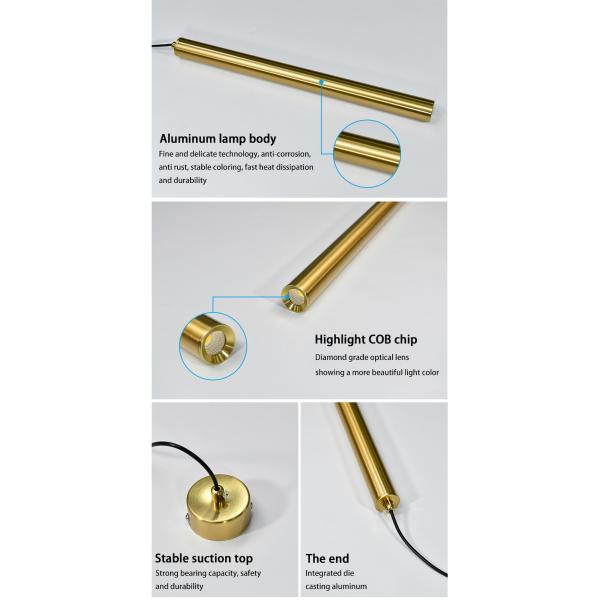 Golden Long Tube Cylindrical Pendant Light Ceiling Surface Mounted