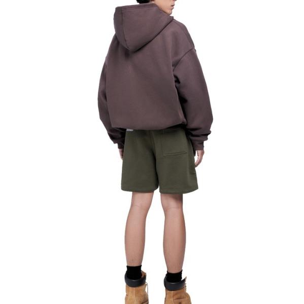 Roupas de rua de colarinho com capuz, zip up castanho, top de cultivo com 500 gsm.