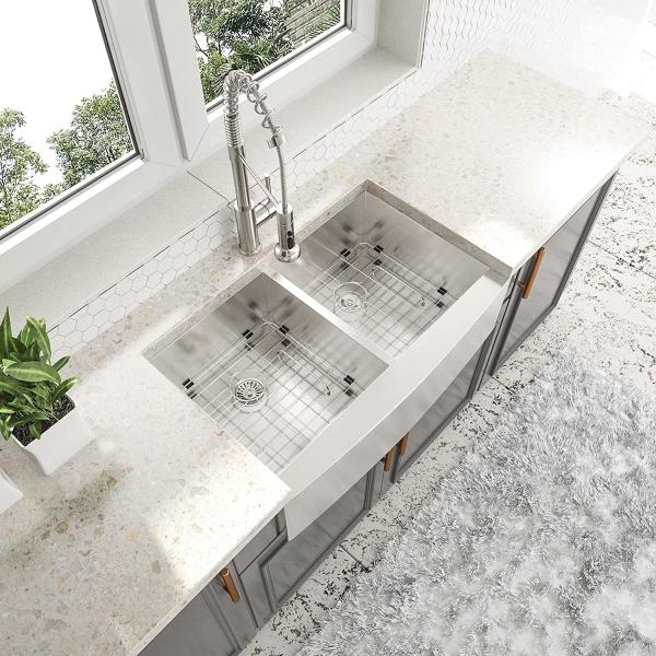 Stainless Steel 32'' Double Bowl Kitchen Sink 18 Gauge T304 Under Apron Mount 50/50