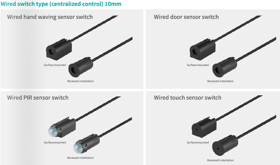 Letaron 10mm Wired Centralized Control Sensor Switches Hand Wave, Door, PIR, Touch Options