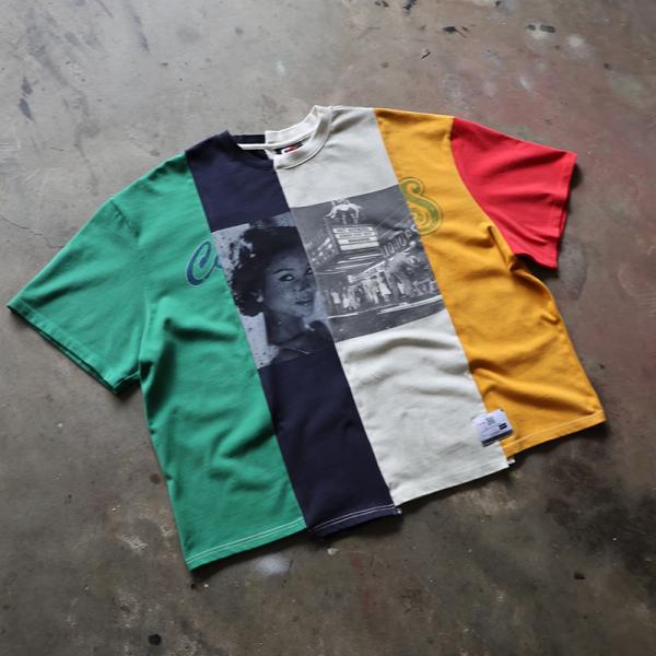 Clothing Manufacturers Custom Color Block Patchwork Oversized Cut and Sew Cropped T Shirt Men Boxy T Shirts Cotton T Shirt