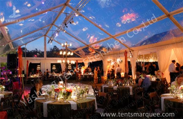 Beautiful Transparent Fabric clear top tent rental , outdoor party tents Decorated with Lantern
