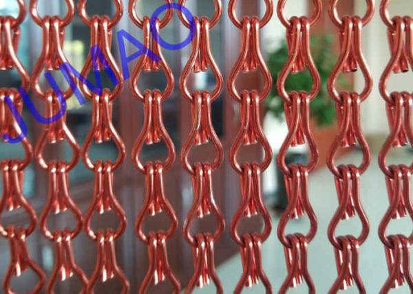 9mm × 16mm Aluminium Chain Link Room Divider , Red Metal Fly Screen Curtains