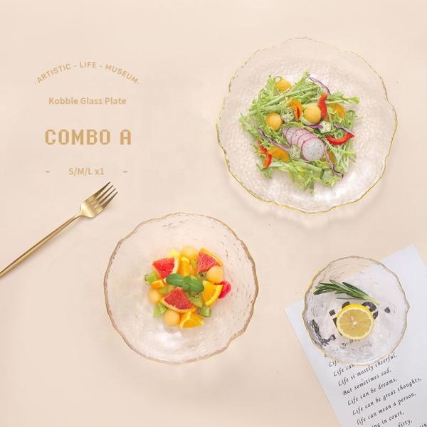 Multiscene Nontoxic Gold Glass Chargers , Thickened Clear Chargers With Gold Beads