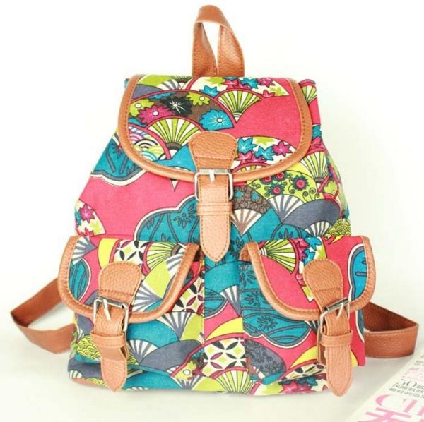 Hot Ladies European and American fashion retro flower casual canvas backpack trumpet