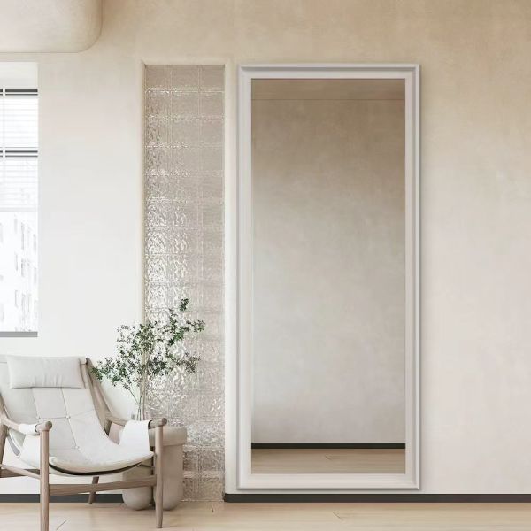 Vintage Wooden Framed Full Length Mirror , Rectangle LED Full Body Mirror For Living Room