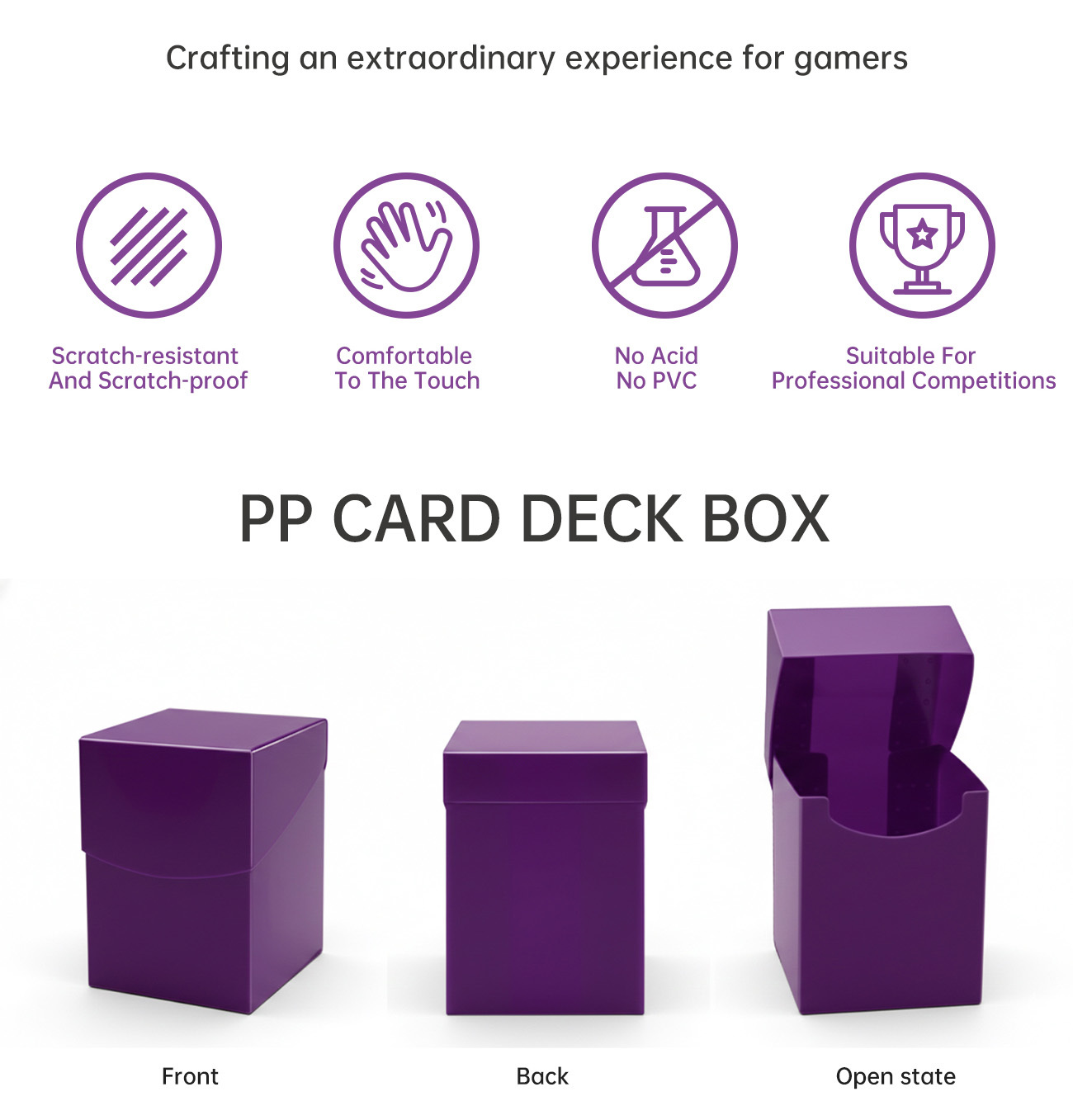 Purple Plastic Playing Card Boxes Eco Friendly Pokemon Trading Card Case