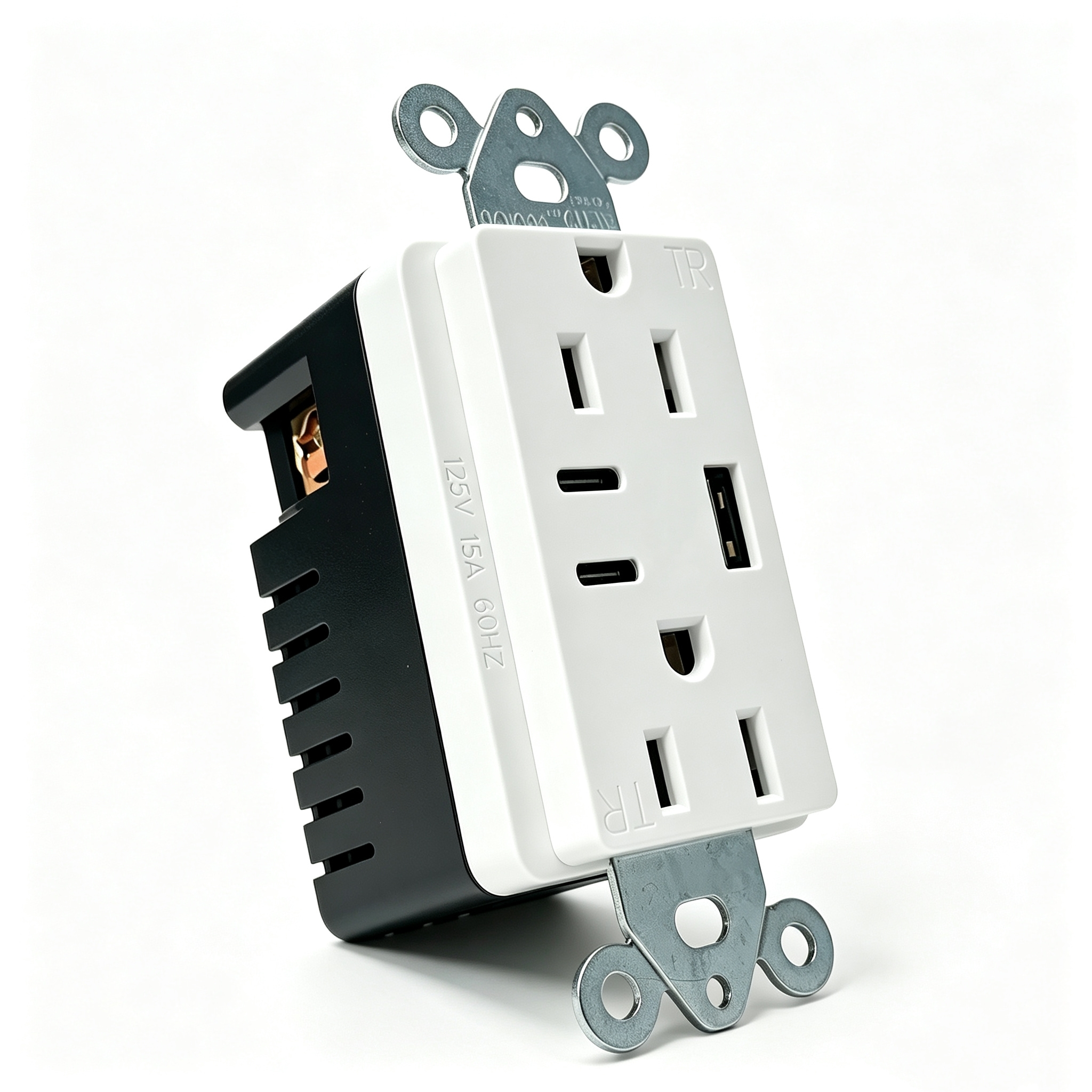 15A USB Wall Outlet with 5V 4.2A Total Output Tamper-Resistant Duplex Receptacle and 1x USB-A + 2x Type-C Ports