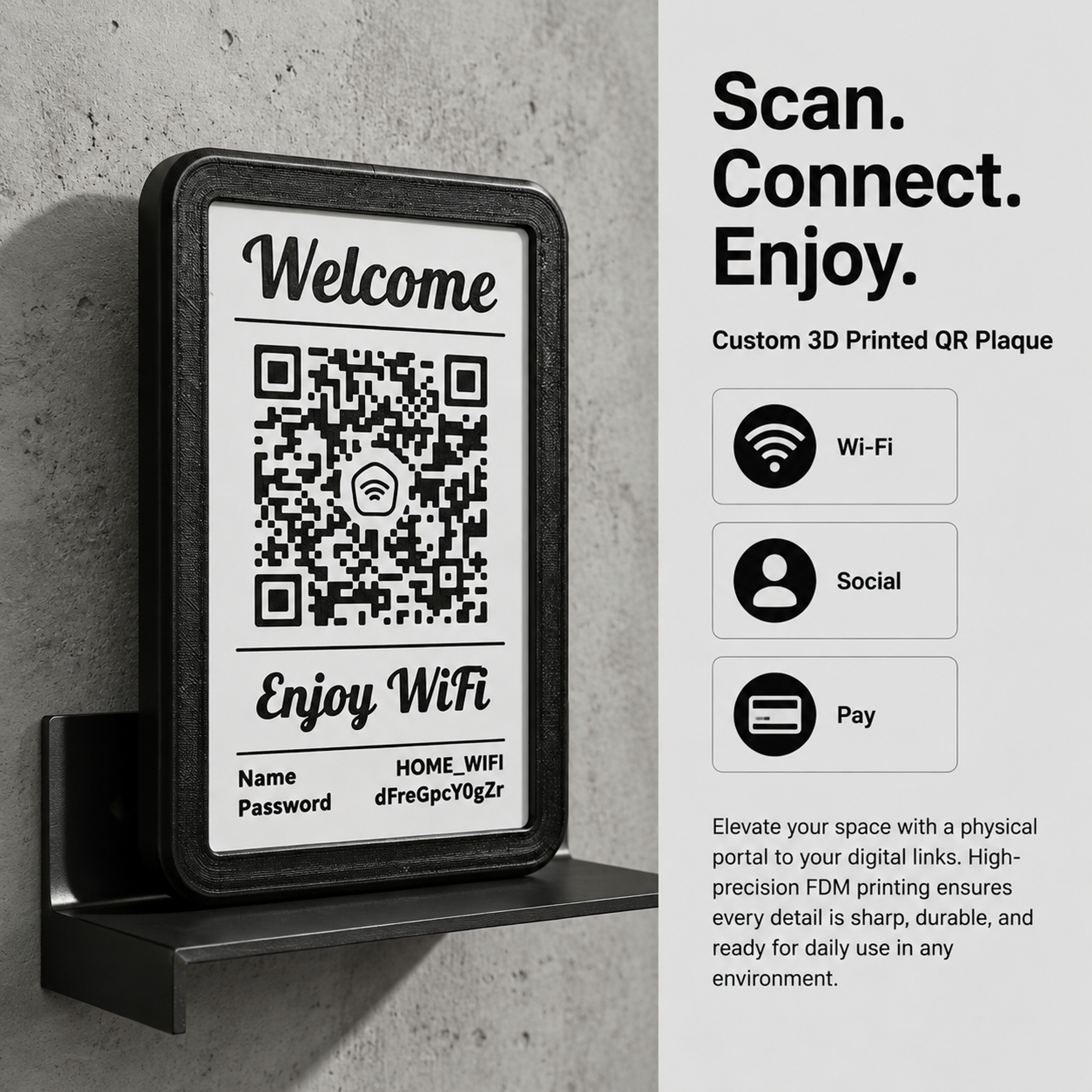 PLA Personalized Custom 3D Printing Plaque Business Desk Display 3D Printed QR Code Sign