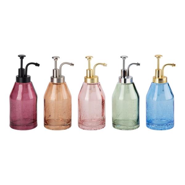 Round Glass Bath Soap Dispenser Crackle Pattern Shower Gel Dispensers With Apothecary Pump Head