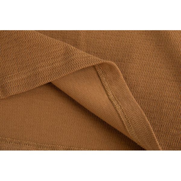 Cotton-Rich Textured Waffle Knit Long Sleeve Polo Shirt in Caramel Brown with V-Neck Placket
