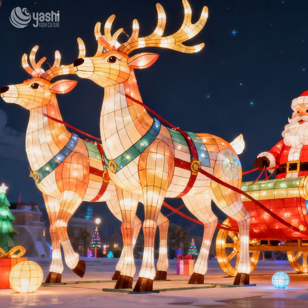 Artificial Christmas Reindeer, Sleigh Decorative Lanterns, and Christmas Outdoor-themed Lanterns