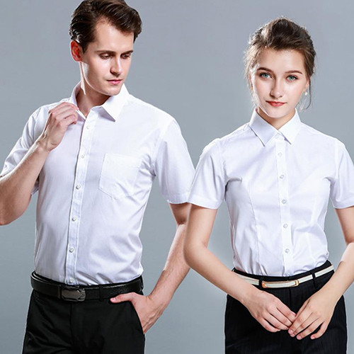 Spring Fashion Button Down Custom Business Shirts White Short Sleeve 100% Cotton