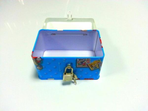 Printed Square / Rectangle Tin Coin Box Saving Case With Cover , Lock