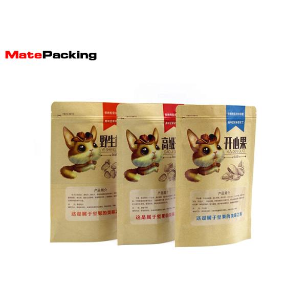 Kraft Paper Food Packaging Pouches , Stand Up Snack Zipper Paper Pouch With Window