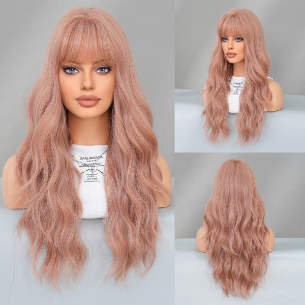 Fashion Long Body Wave Hair Pink Synthetic Wigs For Women