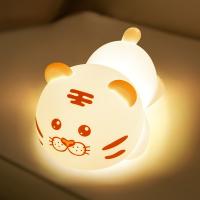 Cute Tiger Silicone Night Light LED Novidade Lâmpada 3 Nível Dimmable Nursery Nightlight USB Rechargeable Timing Lâmpada de Sono