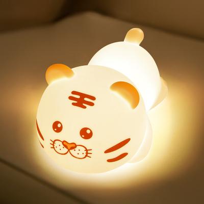 Cute Tiger Silicone Night Light LED Novelty Lamp 3 Level Dimmable Nursery Nightlight USB Rechargeable Timing Sleep Lamp