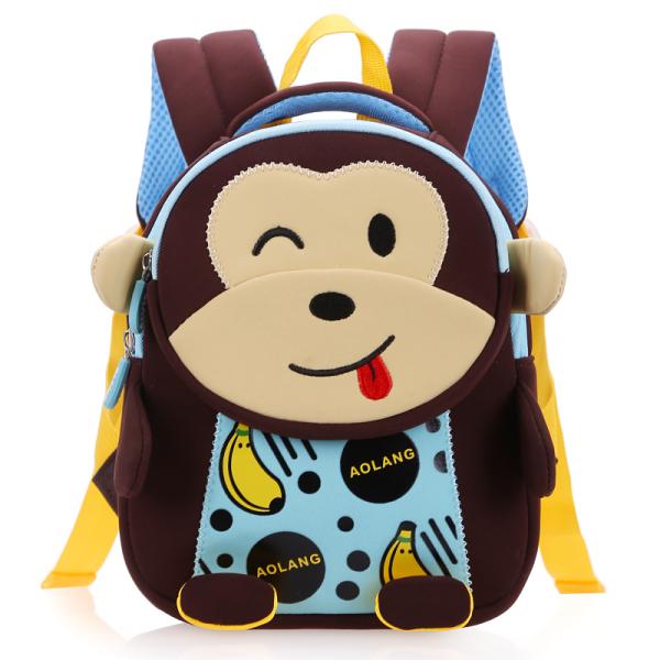 Monkey Neoprene Waterproof Kids Backpack 3D Cute Cartoon Anti Lost
