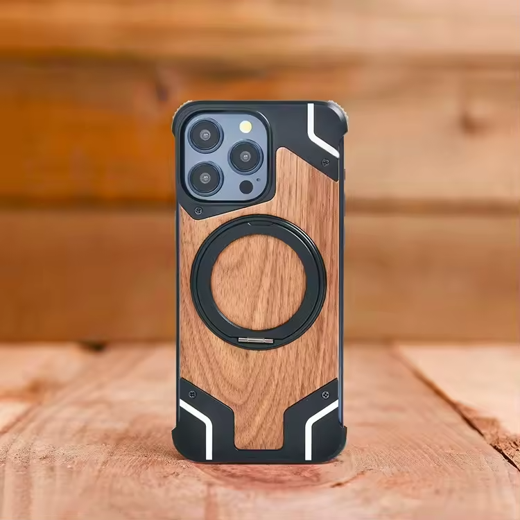 Anti-Fall & Shockproof Zinc Alloy Armor Case Magnetic Ring Stand Holder for iPhone 15 14 Pro Max Anti-Fall Mobile Phone Shell