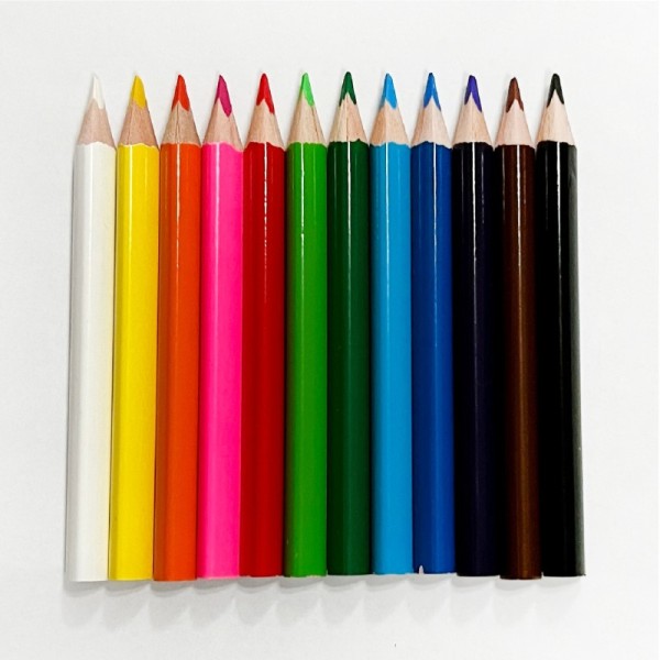 Wholesale 3.5 Inch 12PCS Premium Colored Kids Drawing Short Wooden Triangle Color Pencil