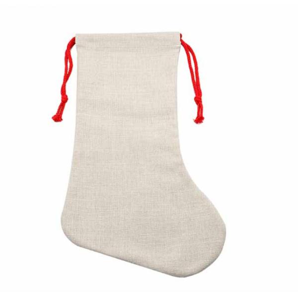 Heavy Thick 380gsm Linen Sublimation Christmas Stockings With Red Cotton Cords Children Promotional Party Supplies