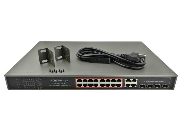POE-S4416GFBC (16FE+4GE Combo) 16 Port 100Mbps IEEE802.3af/at PoE Switch 350W Built-in Power Supply (Newly Developed)